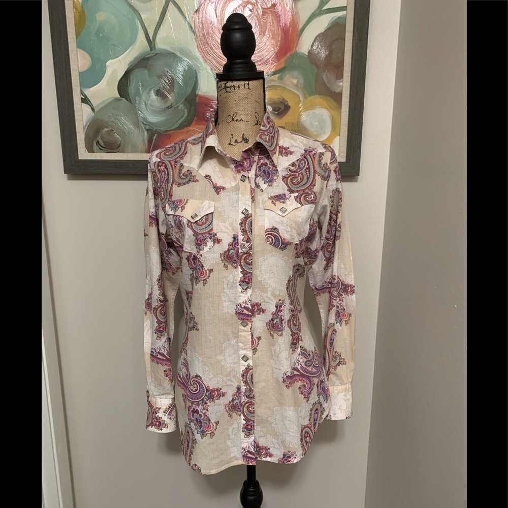 Ariat Women's Paisley Button Down Shirt - Cream and Purple